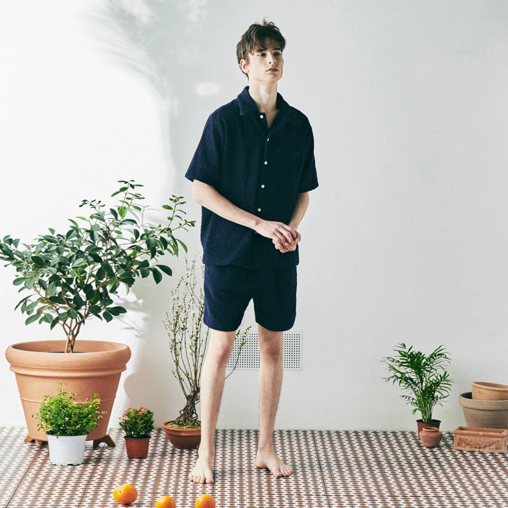 (M) Woody Short Sleeve PJ Set Terry Navy
