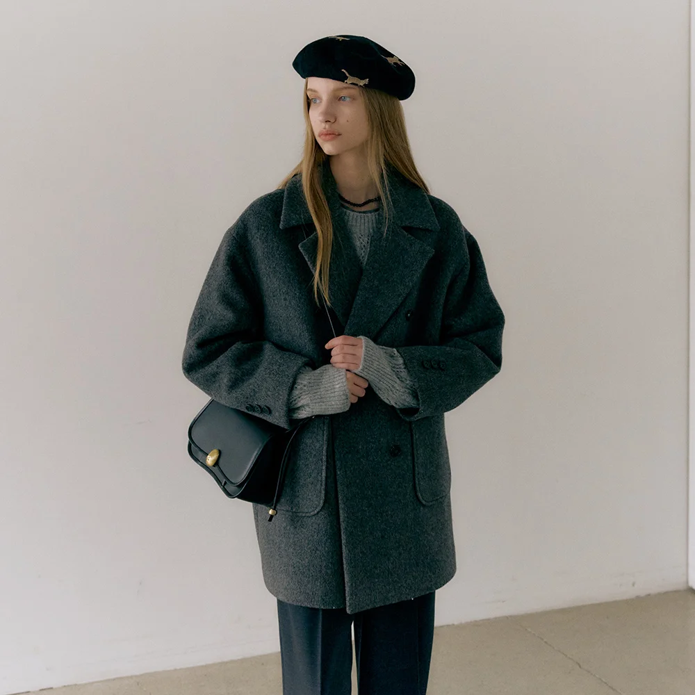 OVER-FIT DOUBLE HALF COAT (dust gray)