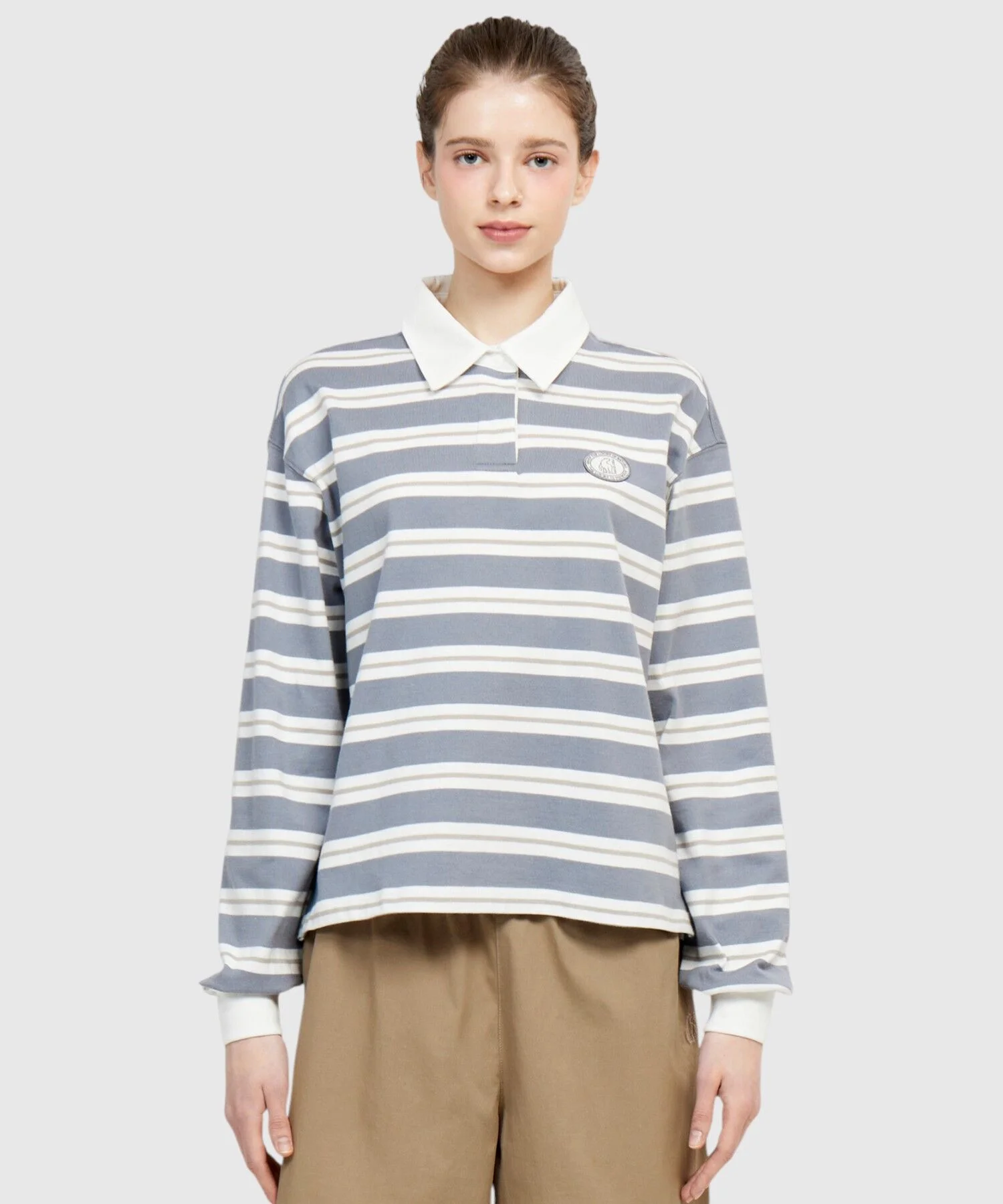 學院風 橄欖球 Polo 長袖 T恤 - W_SMOKEY BLUE_OWP26220SQ