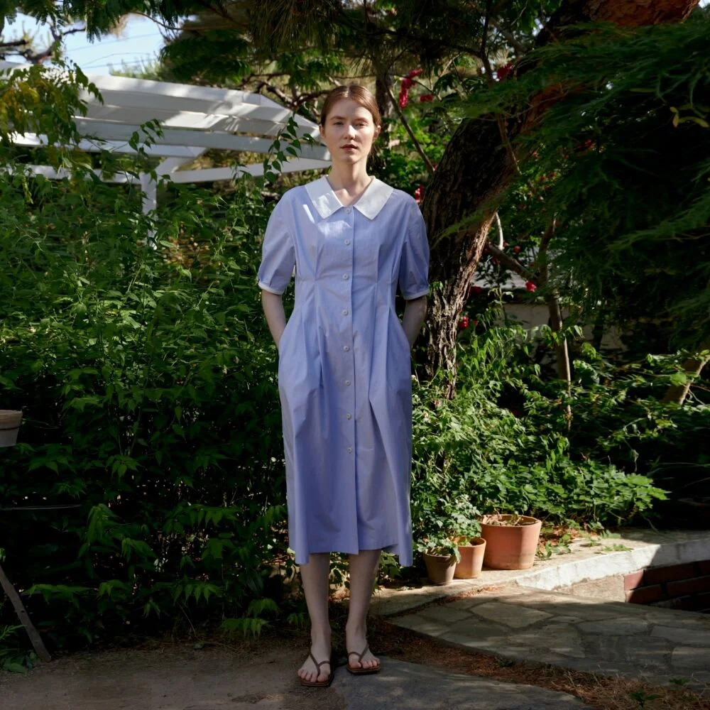 PIN STRIPE SHIRT DRESS BLUE
