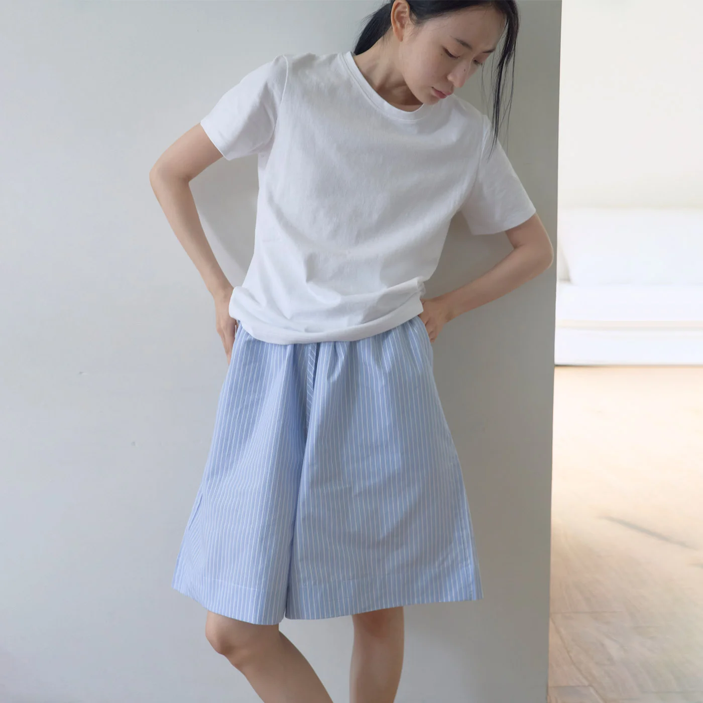 Pajama Bermuda Pants / Blue Stripe 睡褲