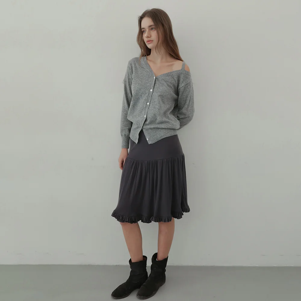 SHEER FRILL TIERED SKIRT (navy)