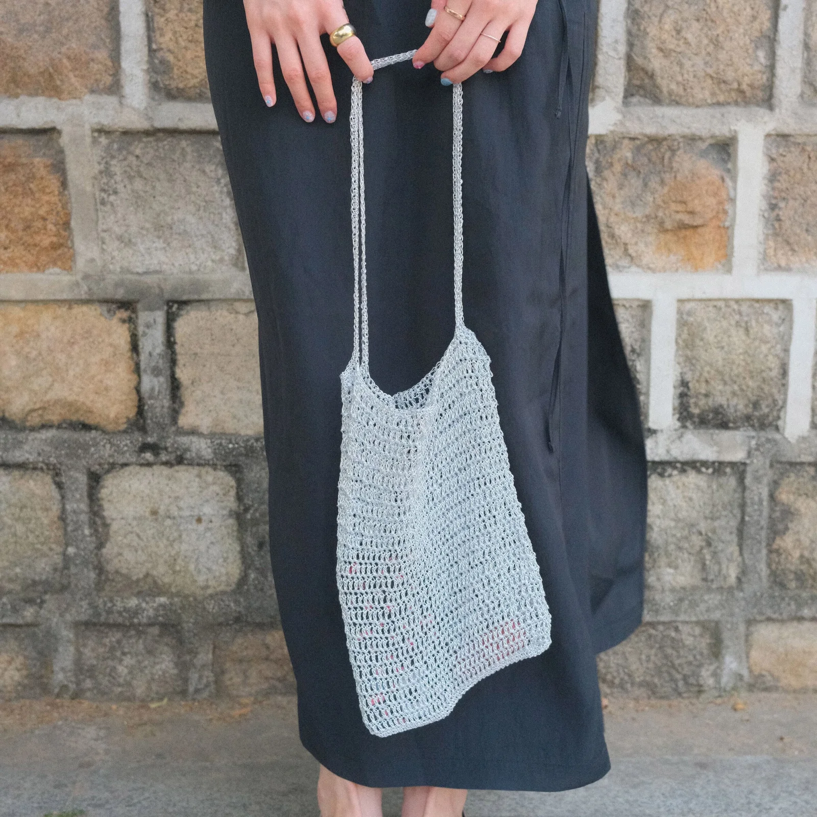 Hand knitted bag(Silver)