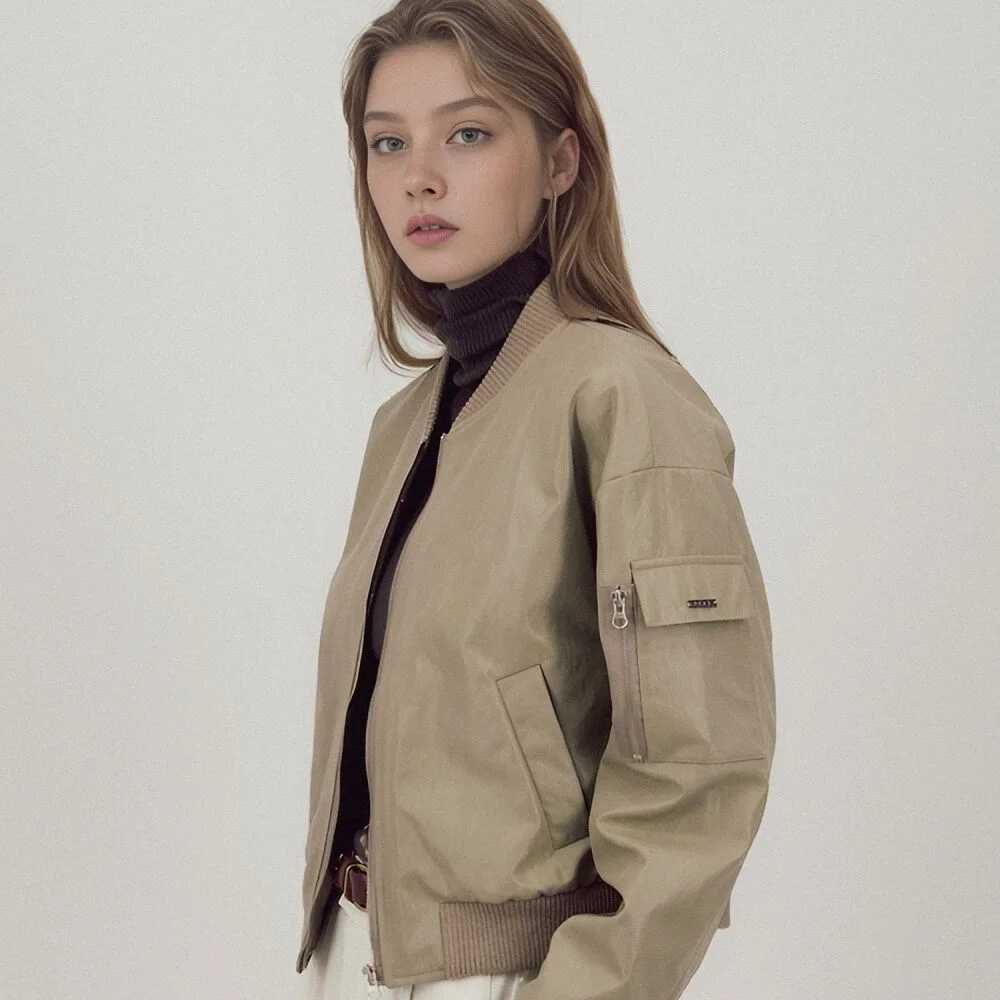 Glossy Bomber Jacket _Beige