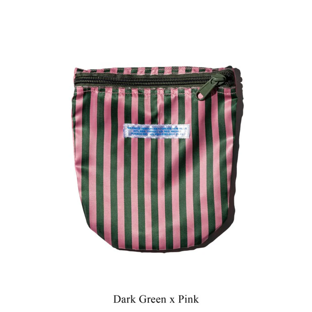 SCHOOL TIE FABRIC SEMICIRCLE POUCH / Dark Green x Pink