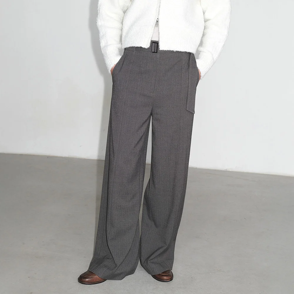 Belted Herringbone Wide Pants SW4WL938_2color