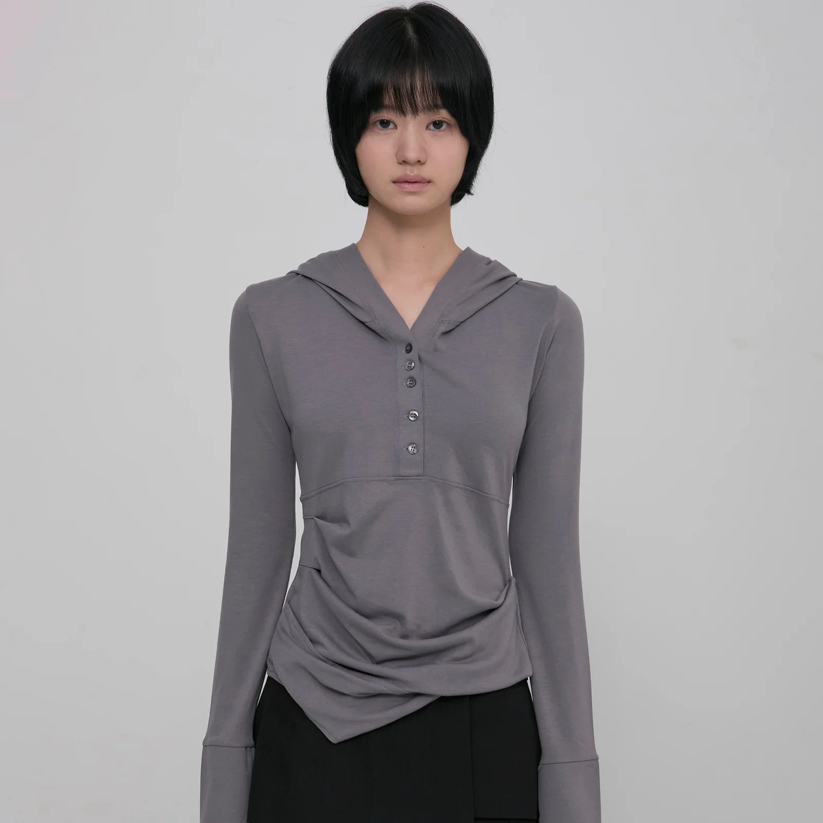Asymmetrical Draped Hoodie (FL-187_Gray)