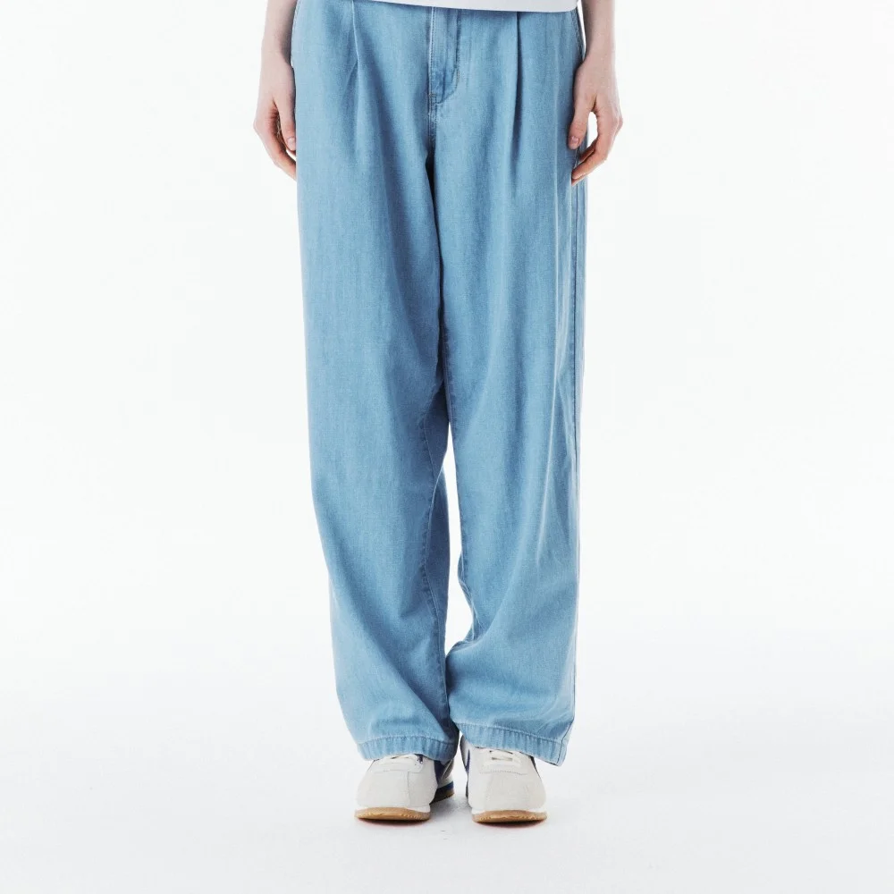 HALF BANDING ONE TUCK DENIM TROUSERS - L/BLUE (P262UDP481)