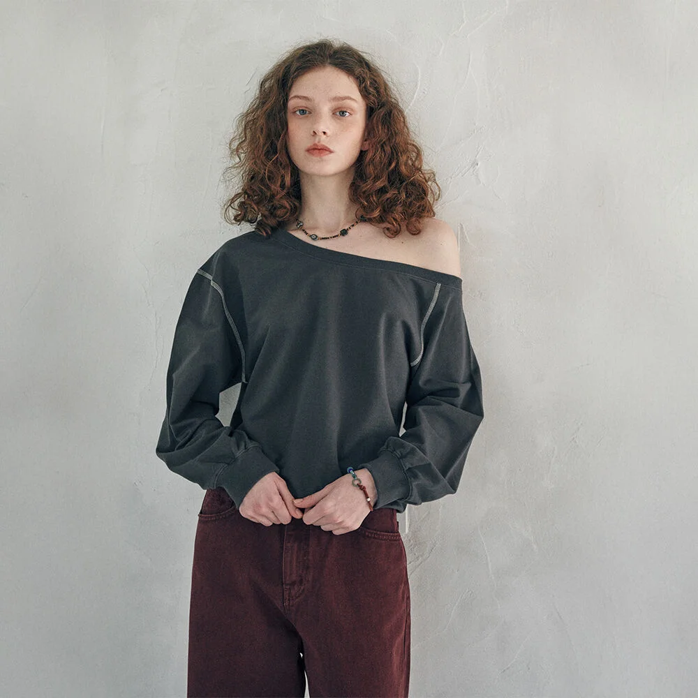 Kaya Unbalance Off Shoulder Sweatshirt Charcoal