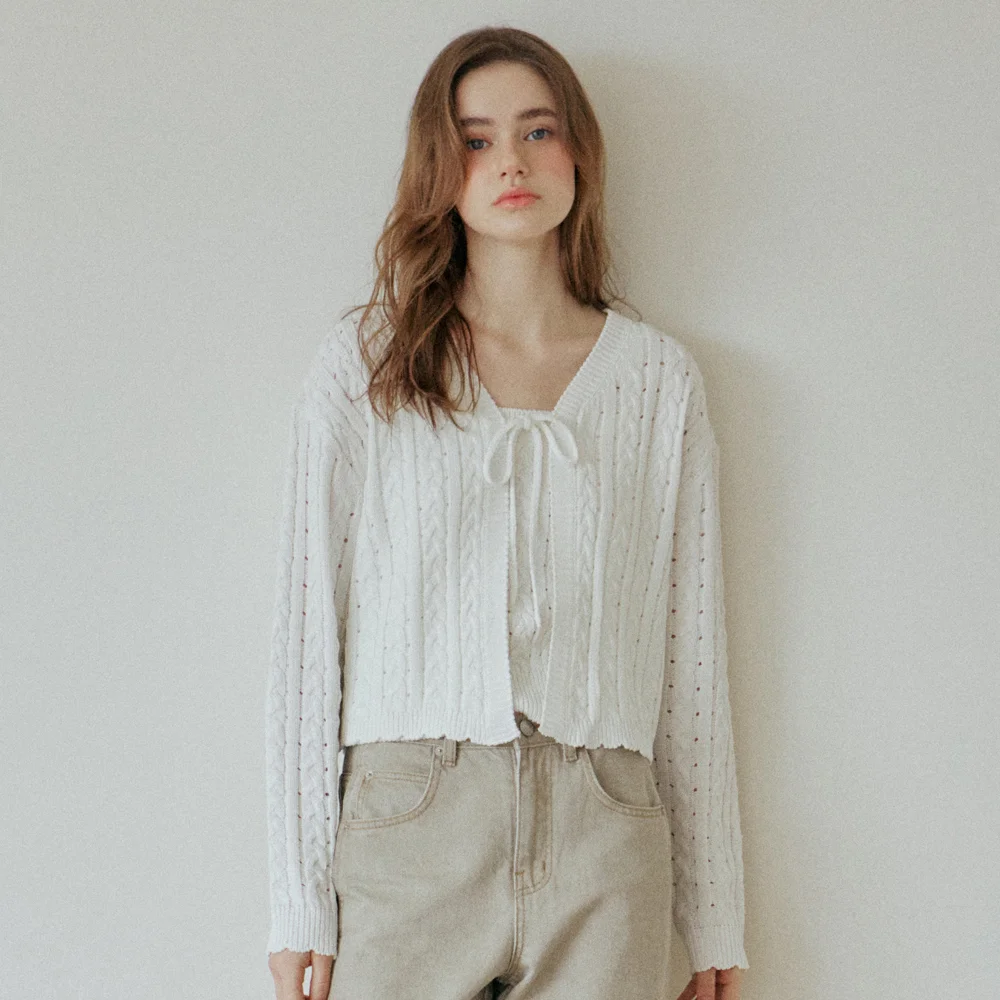 LACE RIBBON CARDIGAN_IVORY