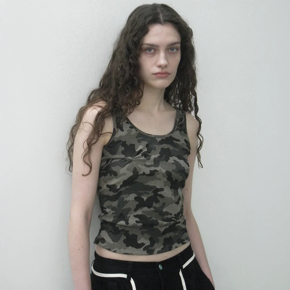 RUCHED SLEEVELESS_CAMOUFLAGE