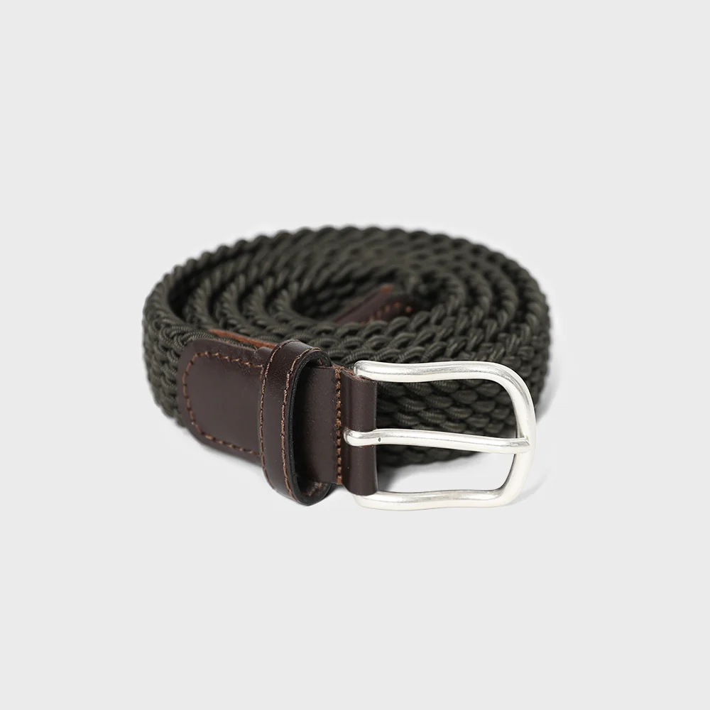 Peninsula Elastic Braided Leather Belt Khaki