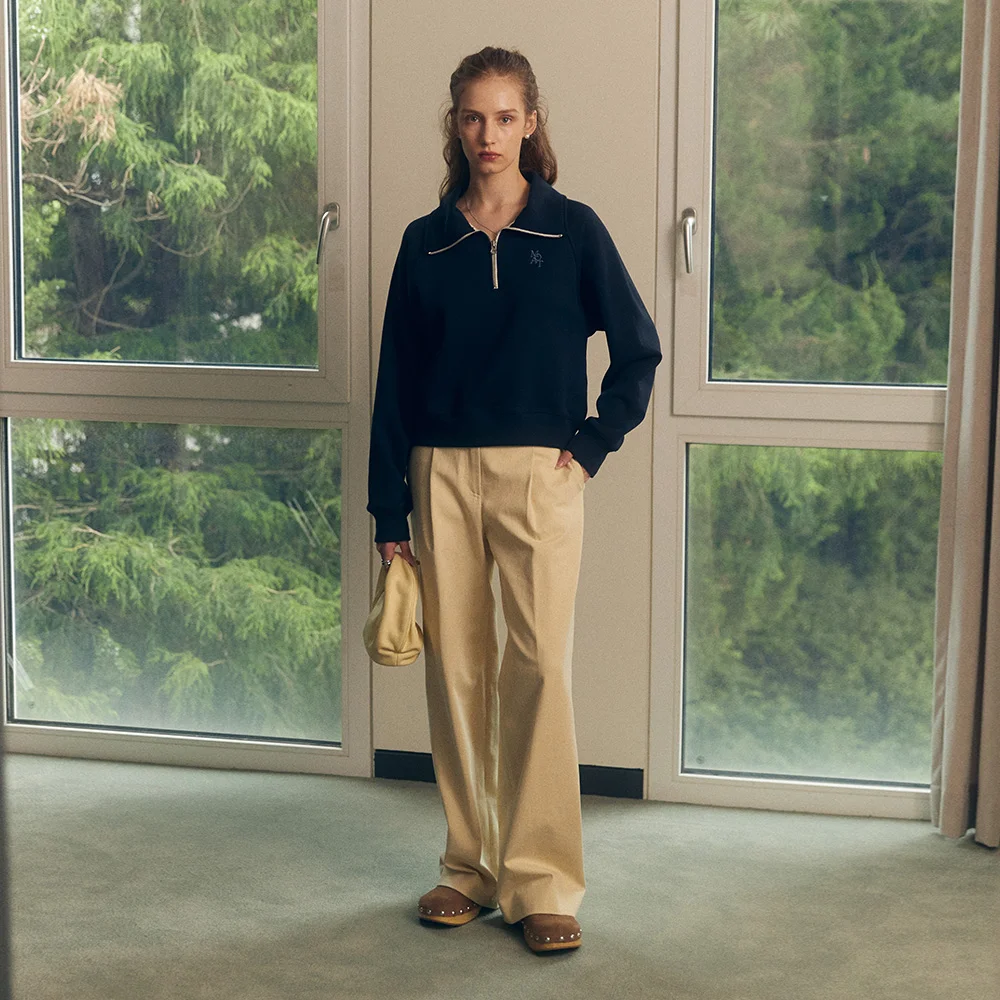 HALF ZIP-UP CROP SWEATSHIRT (dark navy)