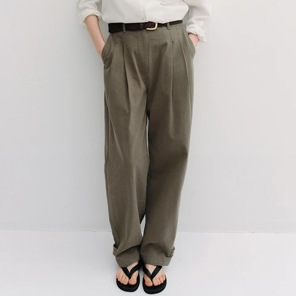 cotton tuck barrel pants (vintage olive)