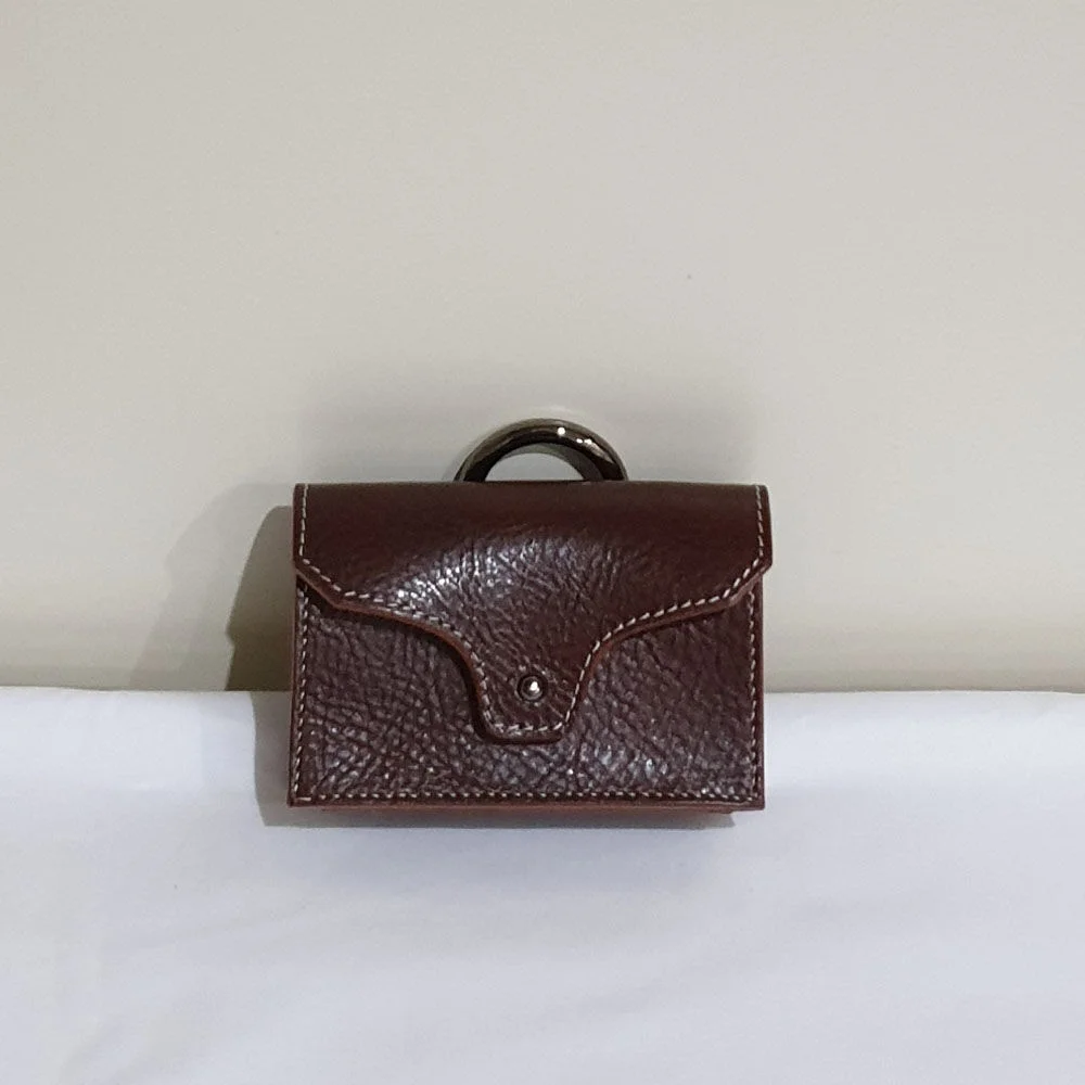 Leather mini Wallet + Oring / Deep Brown