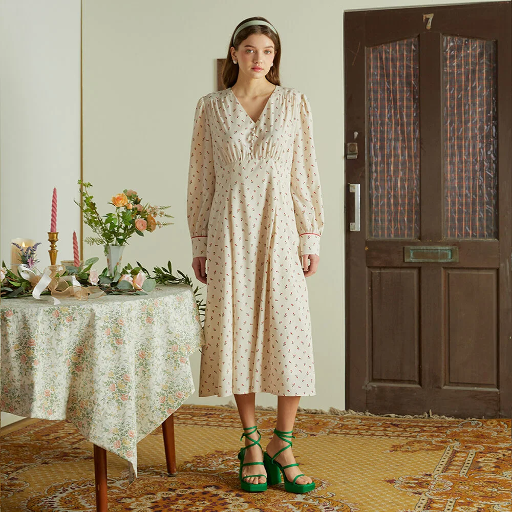 IVORY ROSE PIPING DRESS