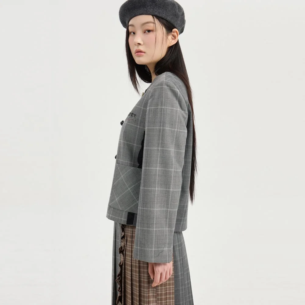 Gingham Check Round Neck Jacket (multi color) LFJAM26310XXX