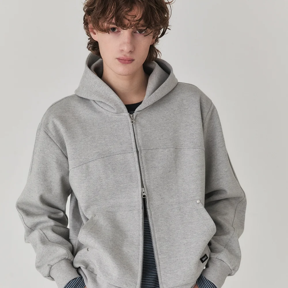 Curved Panel line Hoodie Zip_Melange Grey