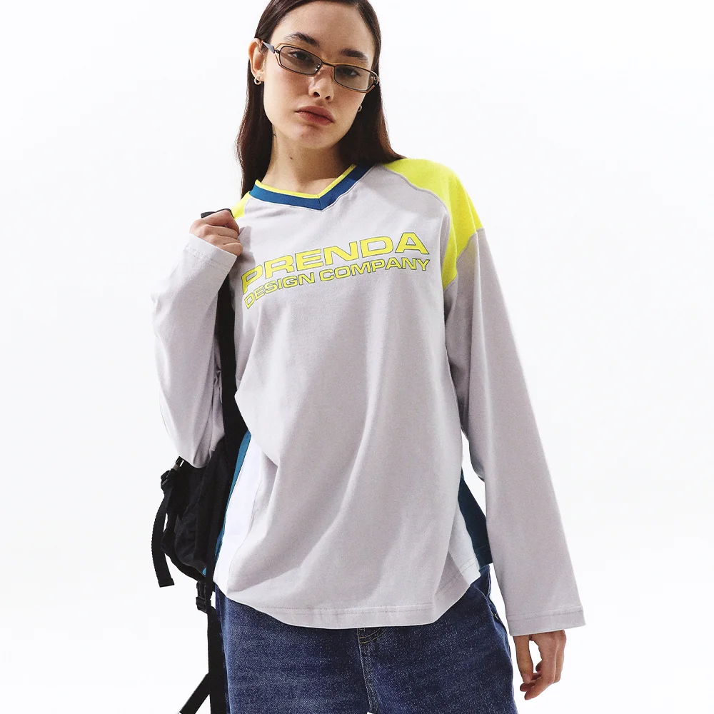 PDC LOGO RAGLAN V NECK LONG SLEEVE GRAY