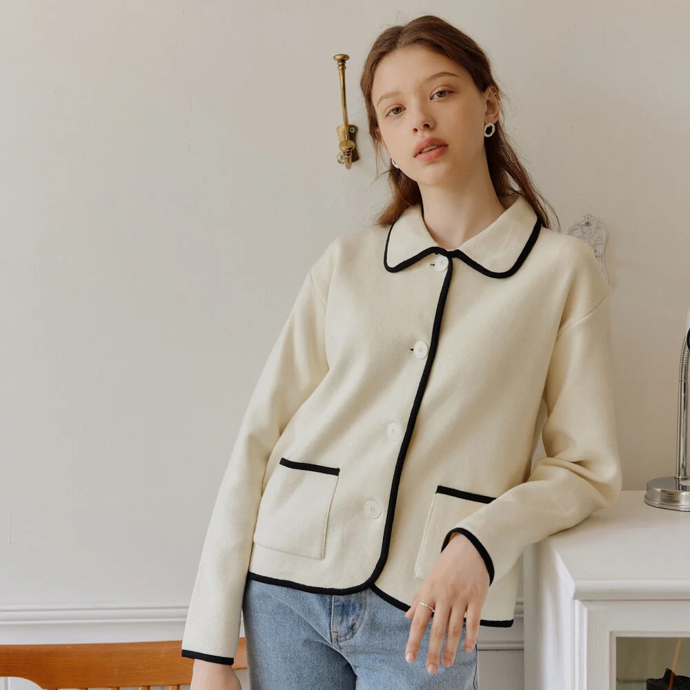 LINE KNIT JACKET_IVORY