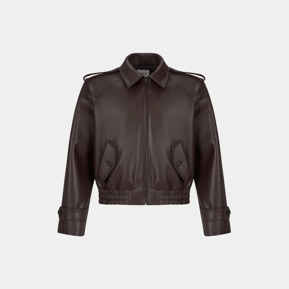 AVIATOR FAUX LEATHER BLOUSON - BURGUNDY