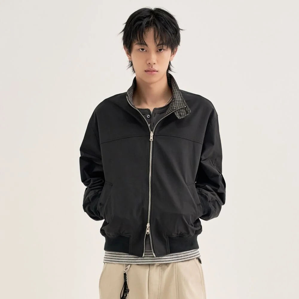 雙面穿 格紋 Harrington 夾克_黑色