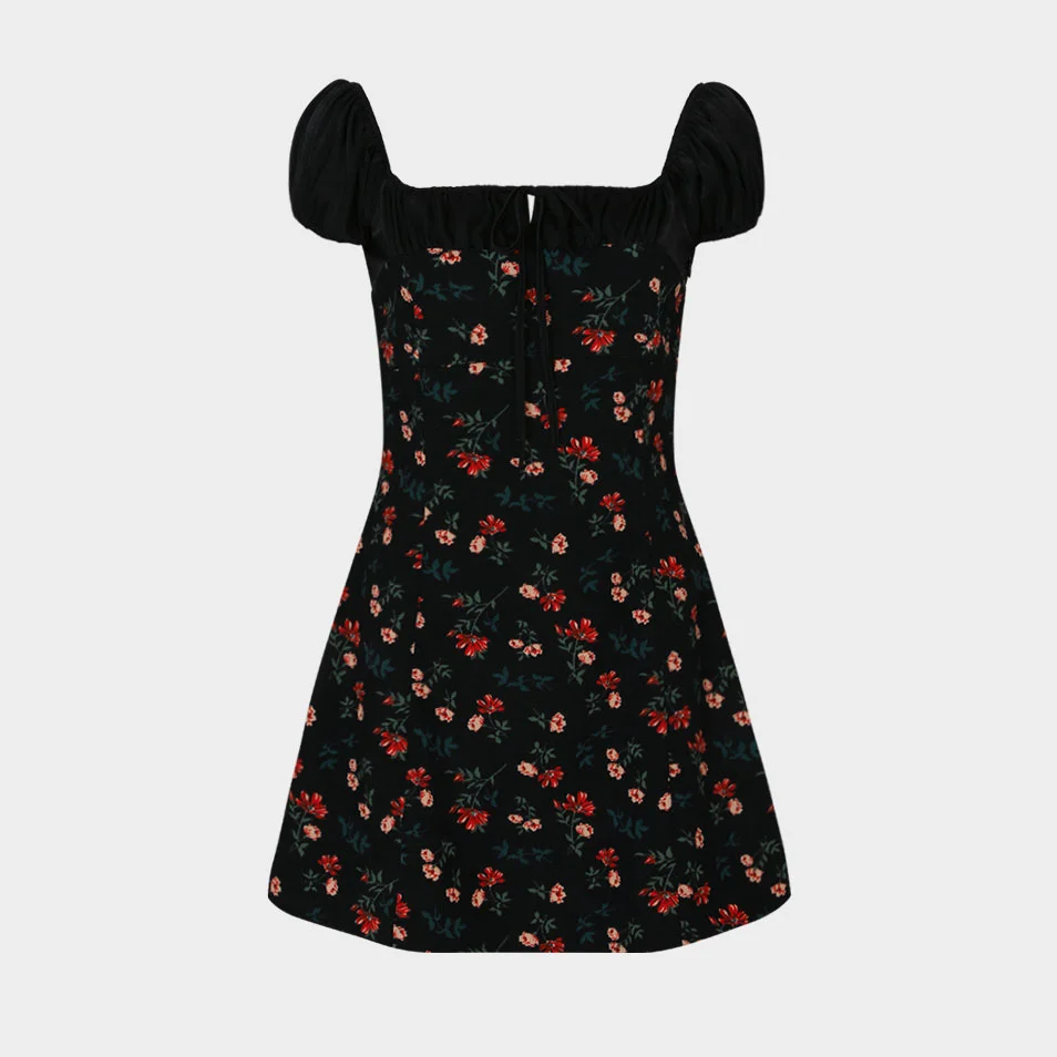 Bohemian Daisy Mini Dress (Black)
