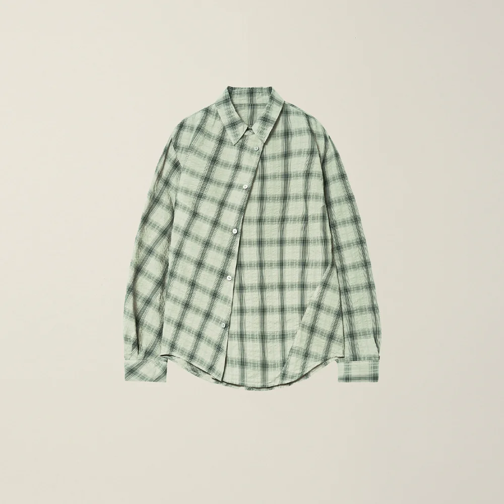WOMENS GARMENT DYED CURVED CHECK SHIRT LIGHT MINT