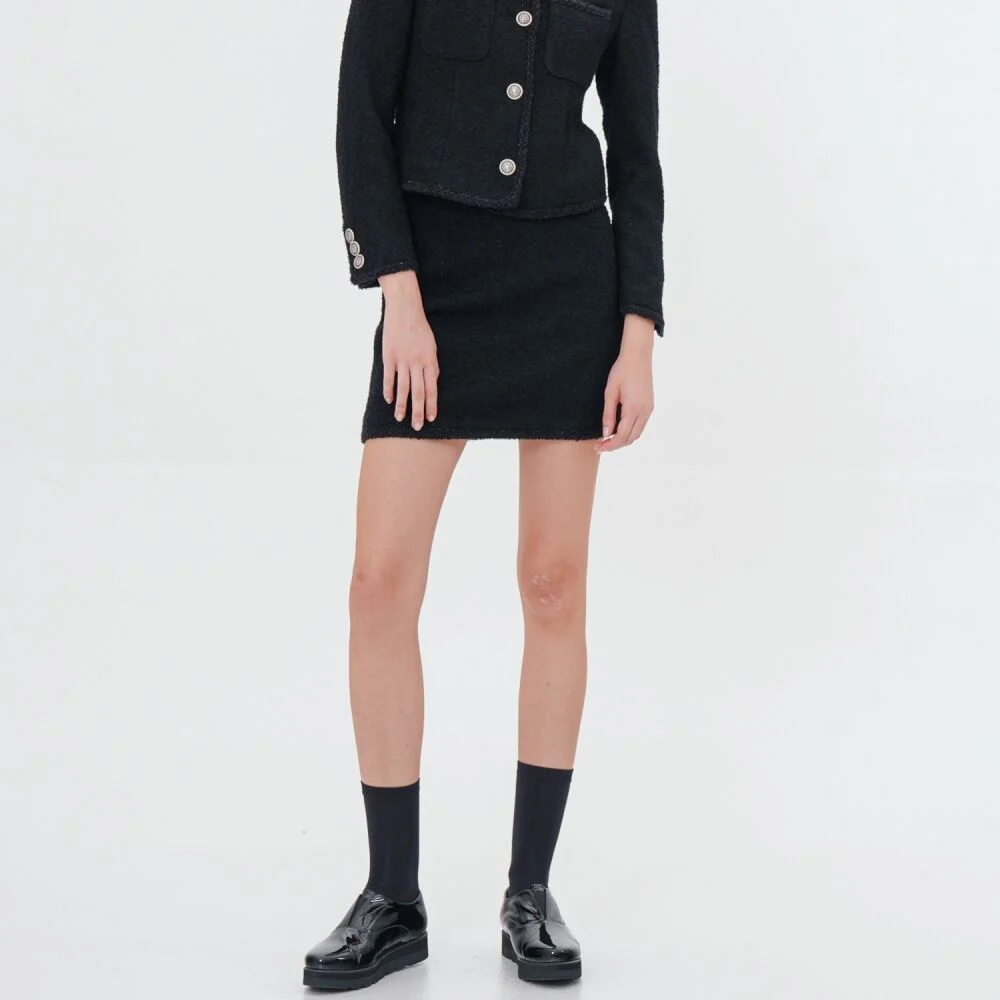 Alpaca Tweed Mini Skirt _Black