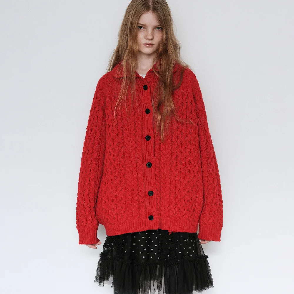 SHETLAND PURE WOOL CARDIGAN - RED