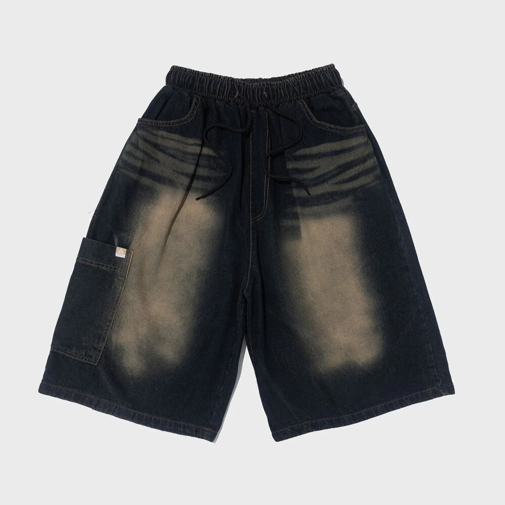 SAND BRUSH POCKET BERMUDA DENIM PANTS (D.BLUE)