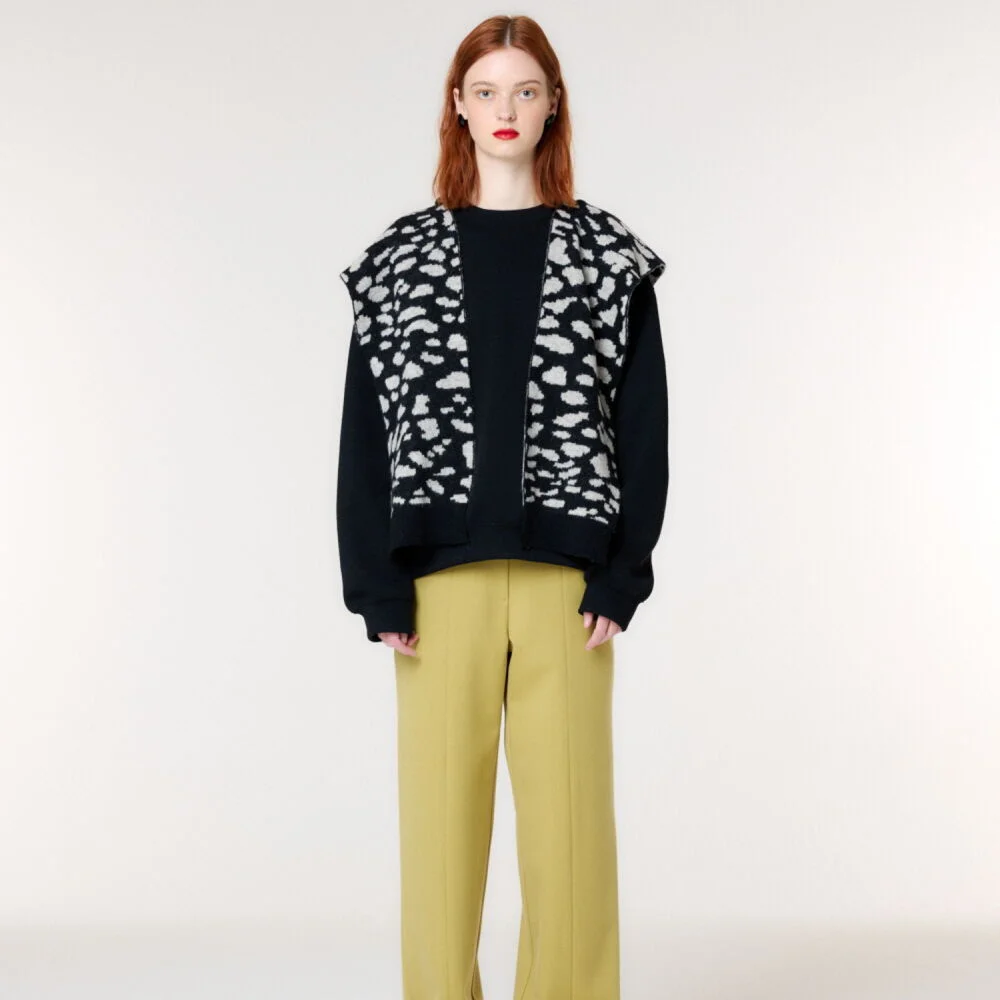 LOEPARD SHAWL LAYERD KINT TOP(BLACK)