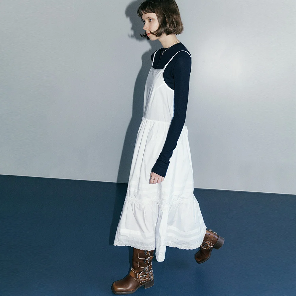 BACK OPEN LACE SHIRRING DRESS / WHITE