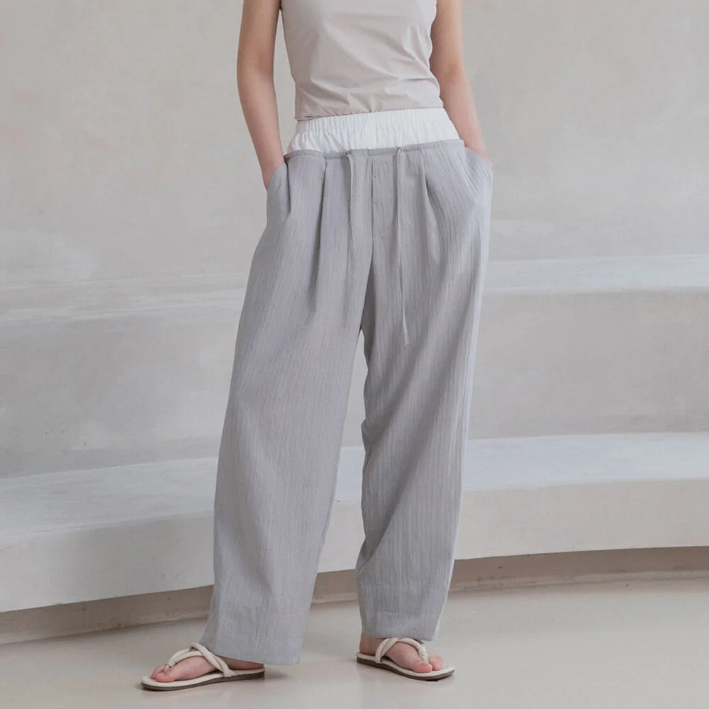 LAYERED WAIST BANDING PANTS / GREY