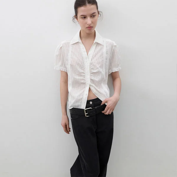 LACE COTTON HALF SLEEVE SHIRT (BL-4426)