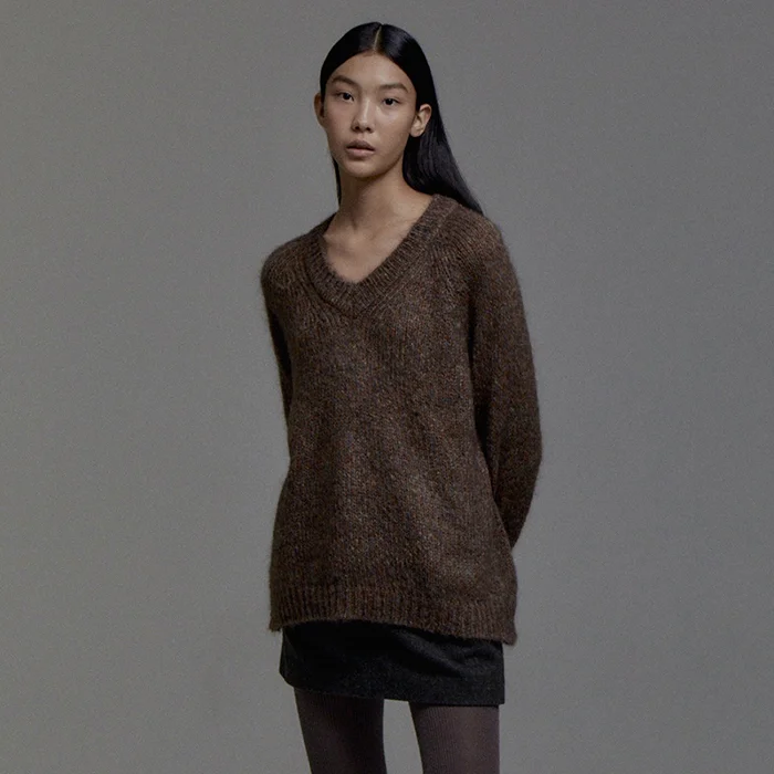 Blended V-neck Knit(Brown)