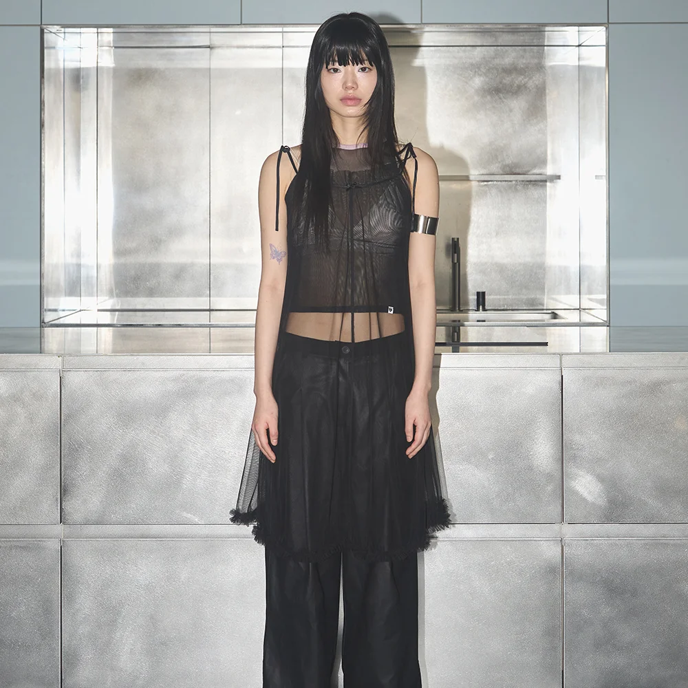 MULTI SHEER MESH LAYERD DRESS SKIRT BLACK