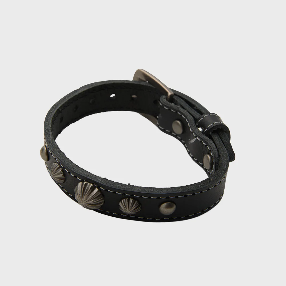 Cow Leather Stud Bracelet Black