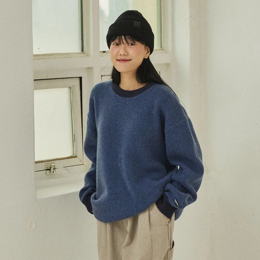 RINGER ROUND WOOL KNIT(BLUE)
