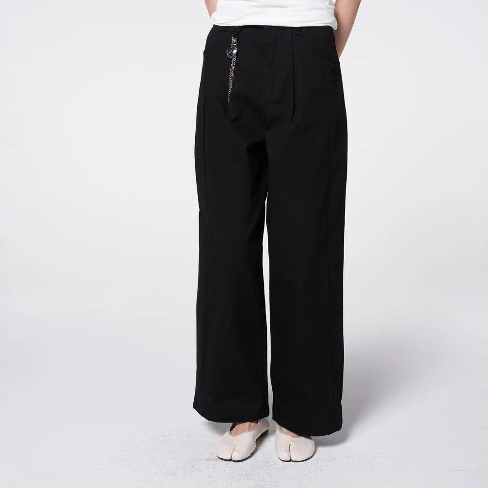 Panel Seam Semi Balloon Cotton Pants Black