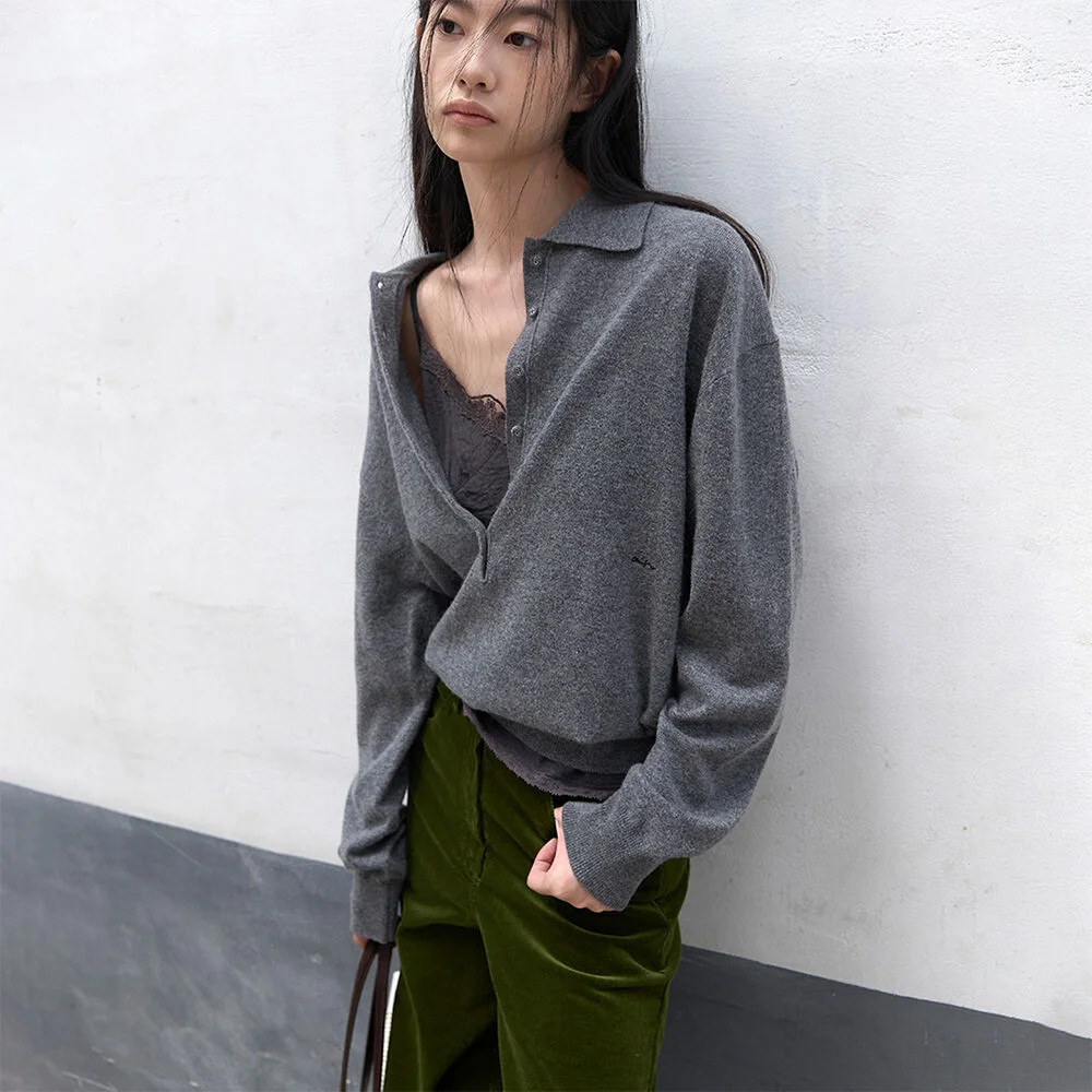 (T-7324)AN WOOL LOOSE FIT BUTTON COLLAR KNIT SET UP