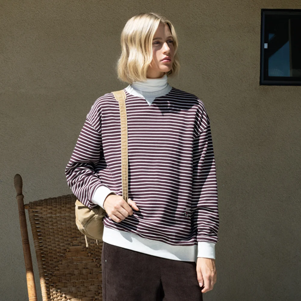 SHOOFL STRIPE OVER FIT SWEAT SHIRT (WINE)