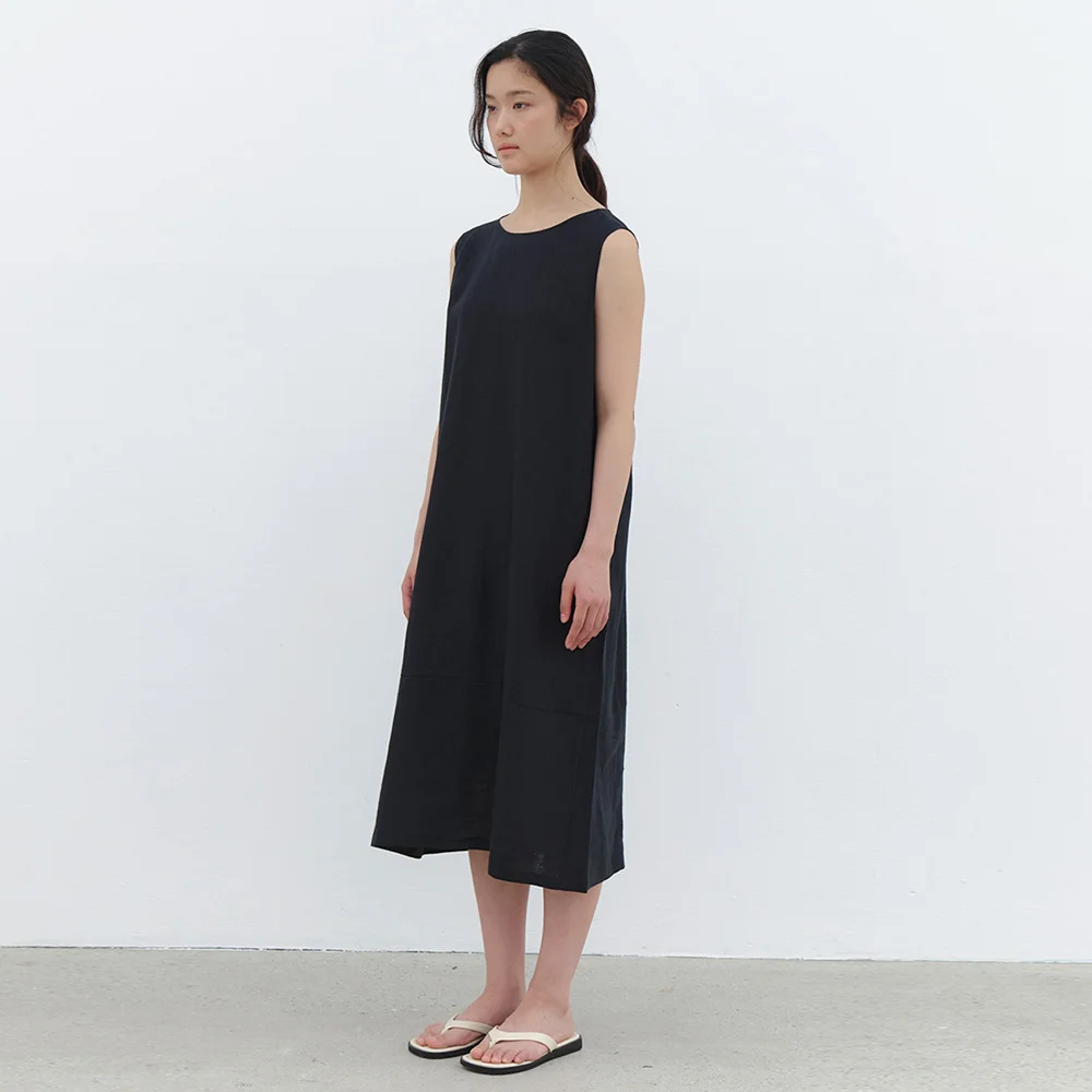 linen sleeveless long dress-black