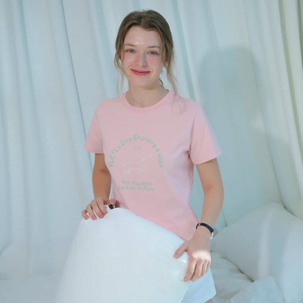Dog Lettering Art Work Printing T-shirt (Pink)