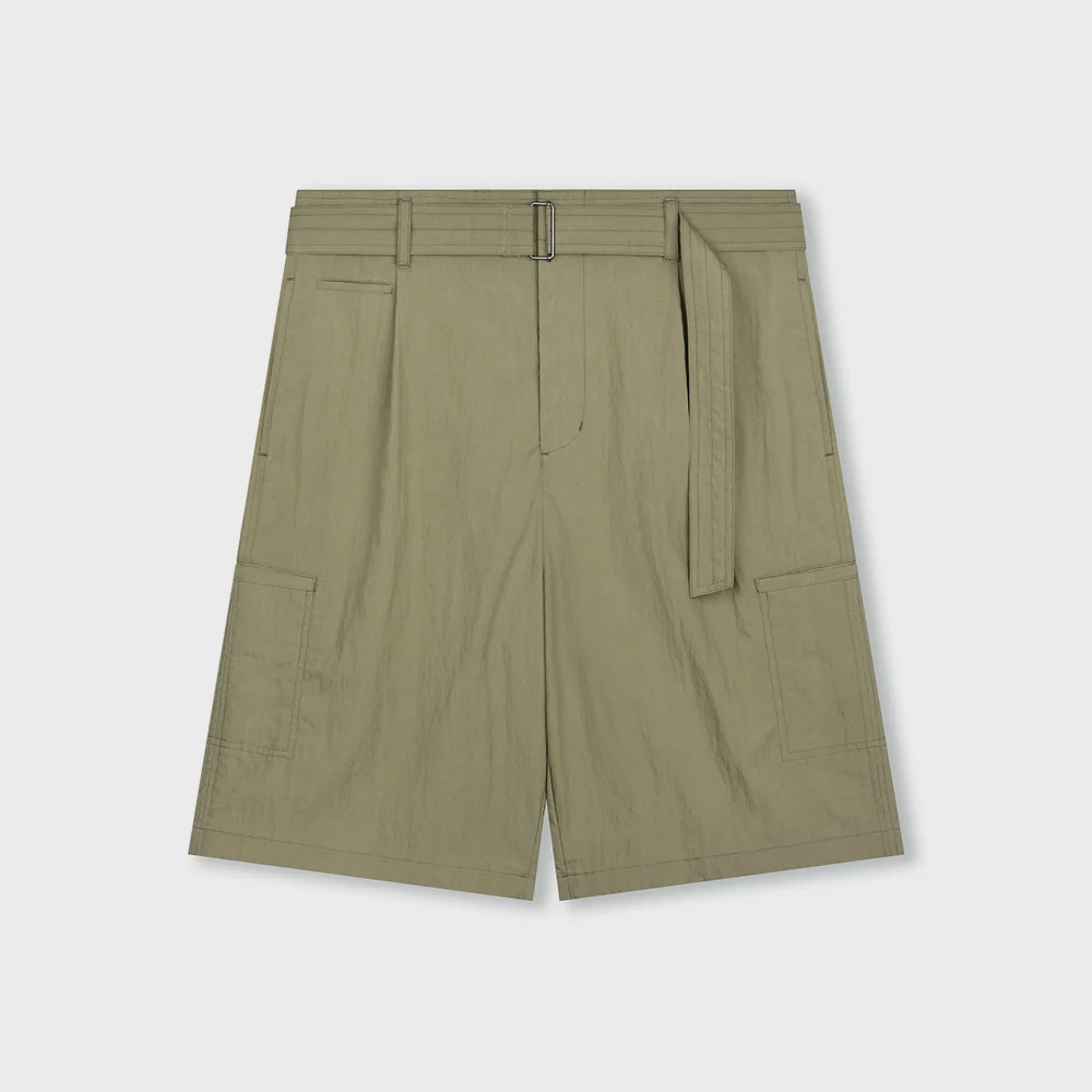 CRINKLE BELTED ONE TUCK SHORTS OLIVE