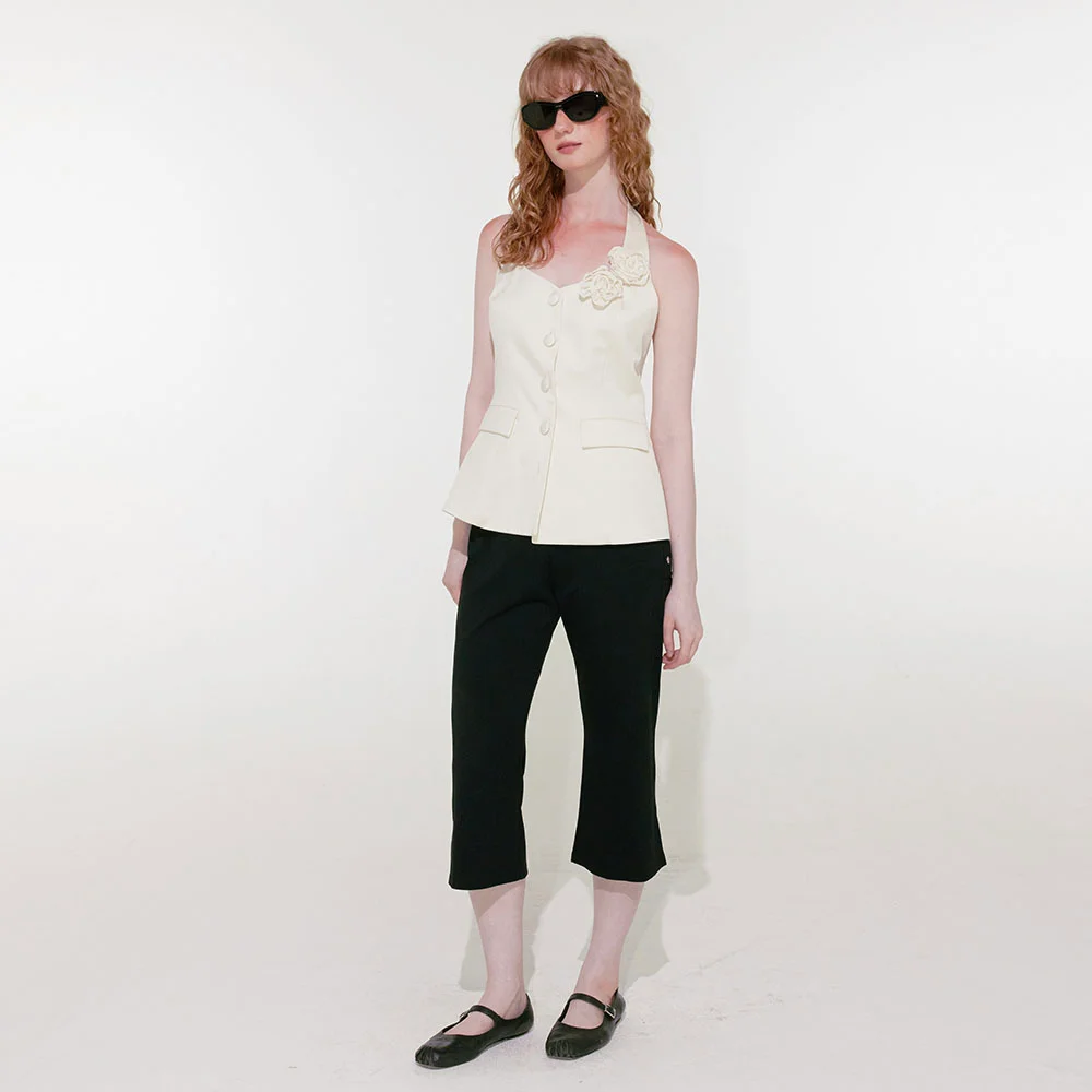 Corsage Halter Neck Vest (Ivory)