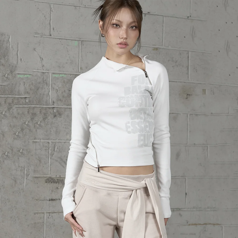 Mock Neck Zipper Slim Long Sleeve - IVORY