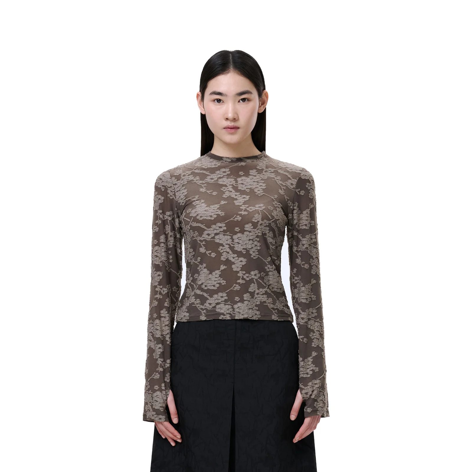 FLORAL LONG-SLEEVE TOP (TAUPE)