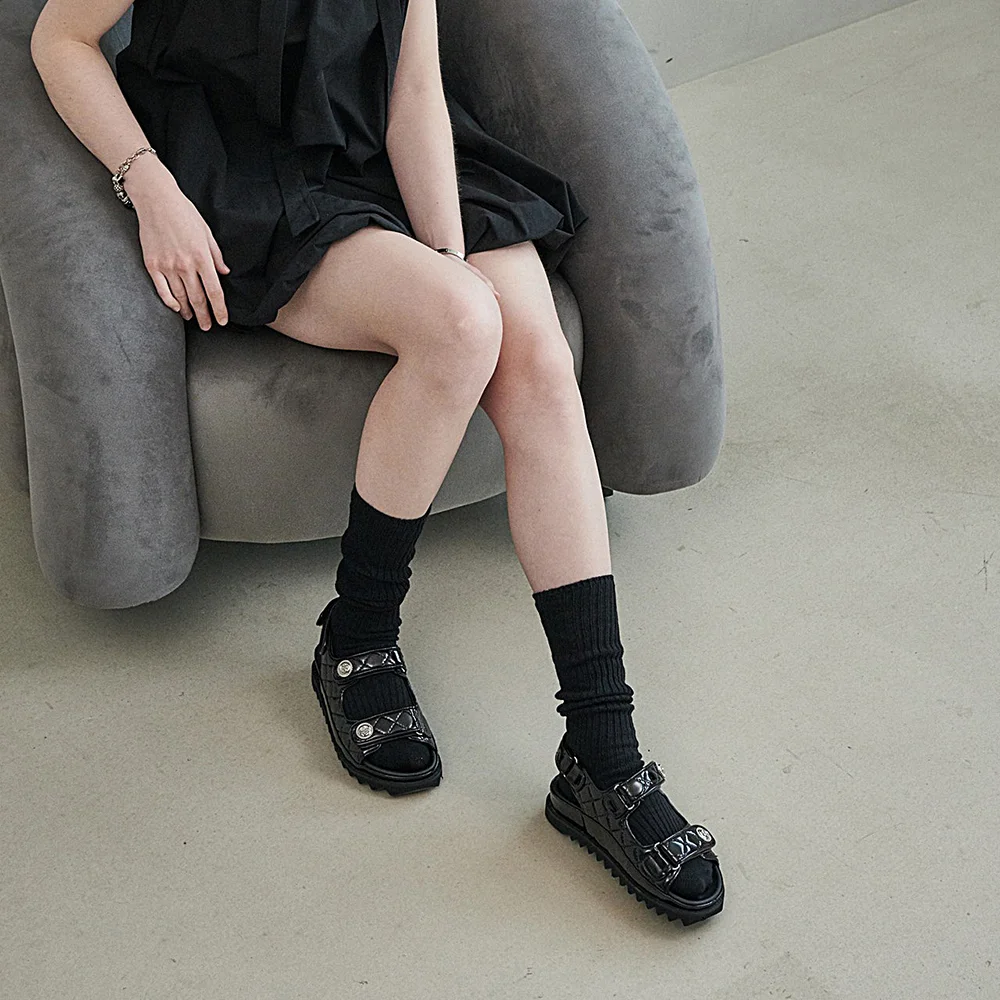 EO2623 Enamel Velcro Sandals(3color)