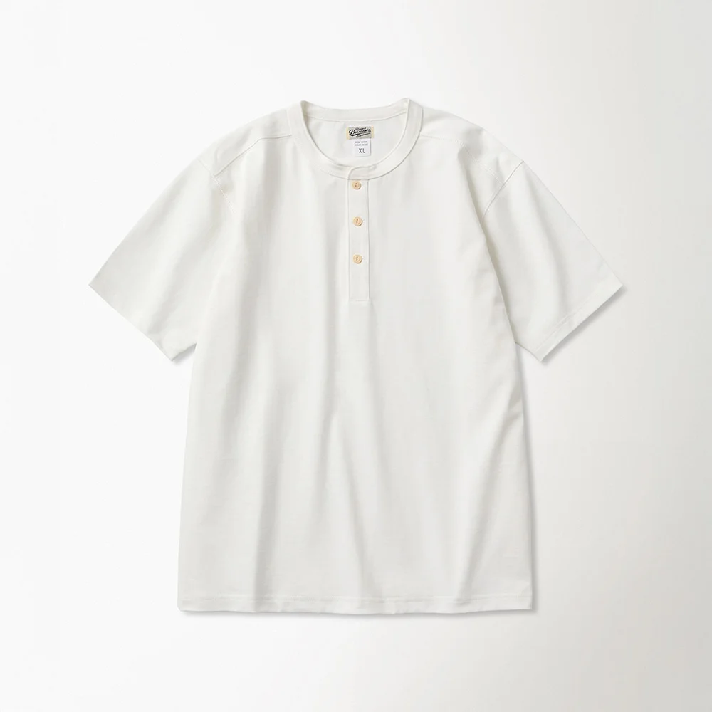 10.6 oz Cotton Short Sleeve Henley Tee White